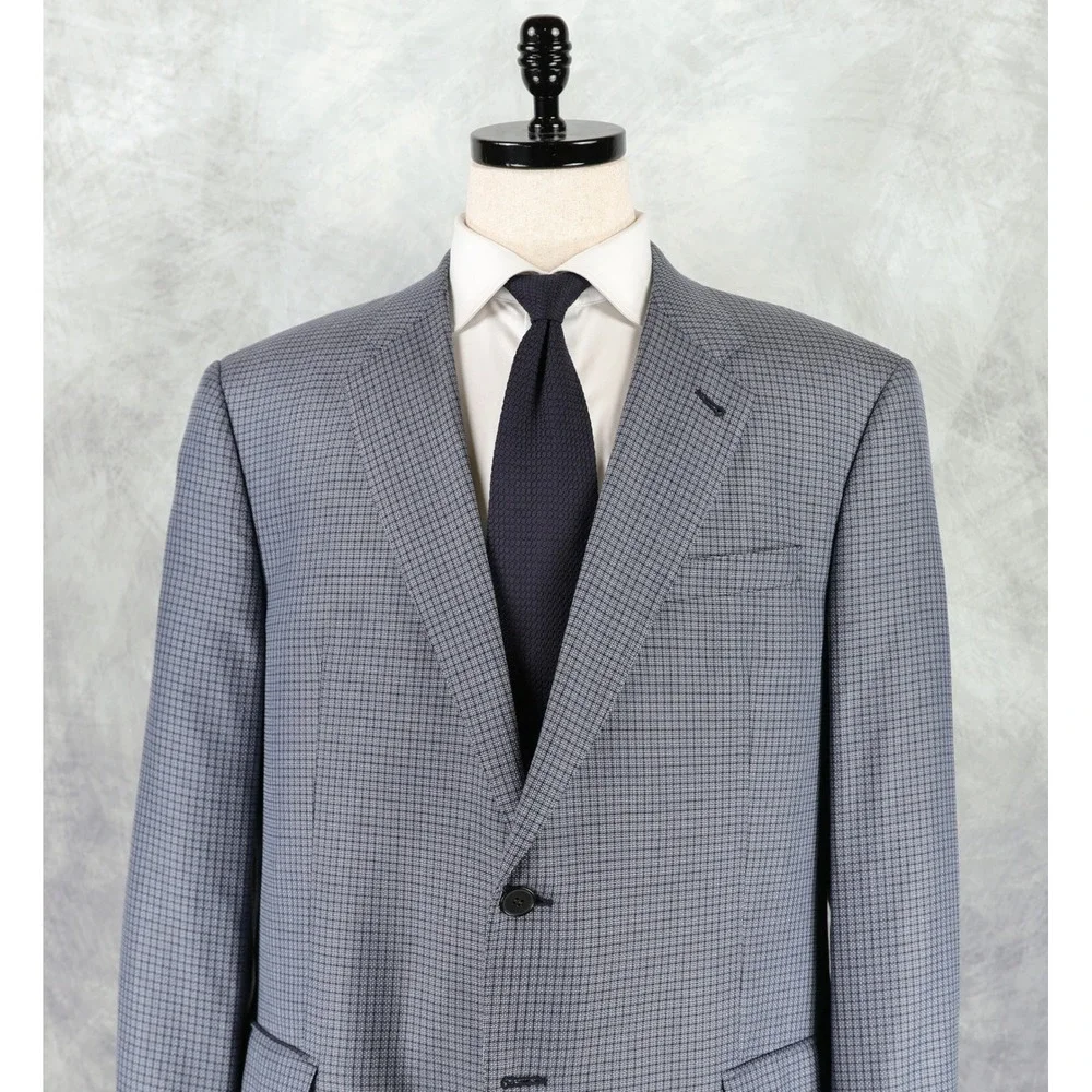 Armani Collezioni Sport Coat 46R Grey Micro Grid Weave Executive Silk Wool Italy